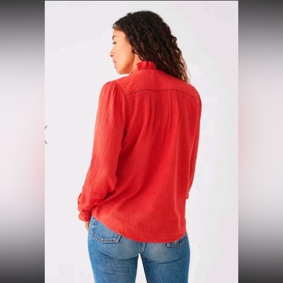 Faherty - Willa Top - Carmine Red - Button Up Blouse - Size X-Small - Picture 11 of 11